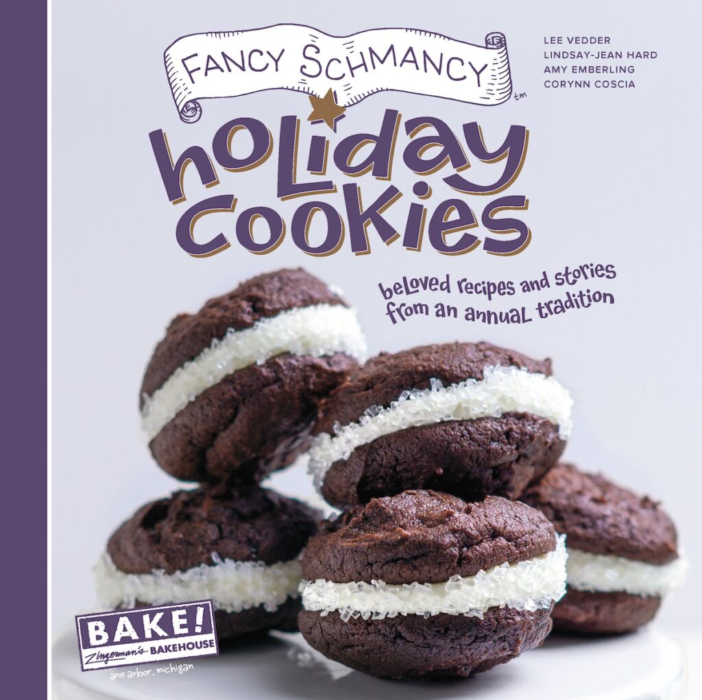 Fancy Schmancy Holiday Cookies Cookbook cover image with whopie pies on the cover