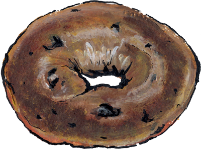 Illustration of a whole cinnamon raisin bagel
