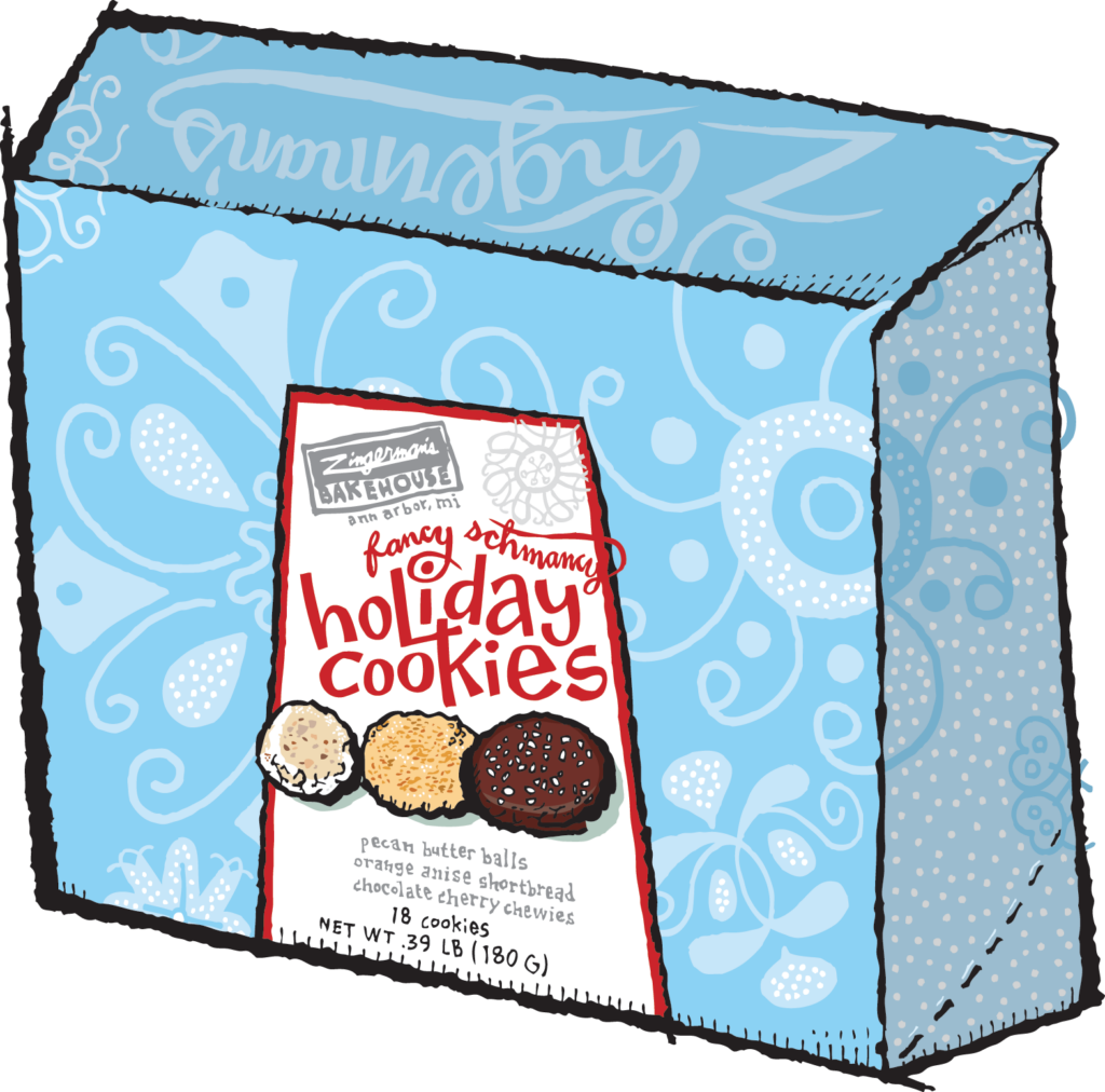 Fancy Schmancy Holiday Cookie box illustration