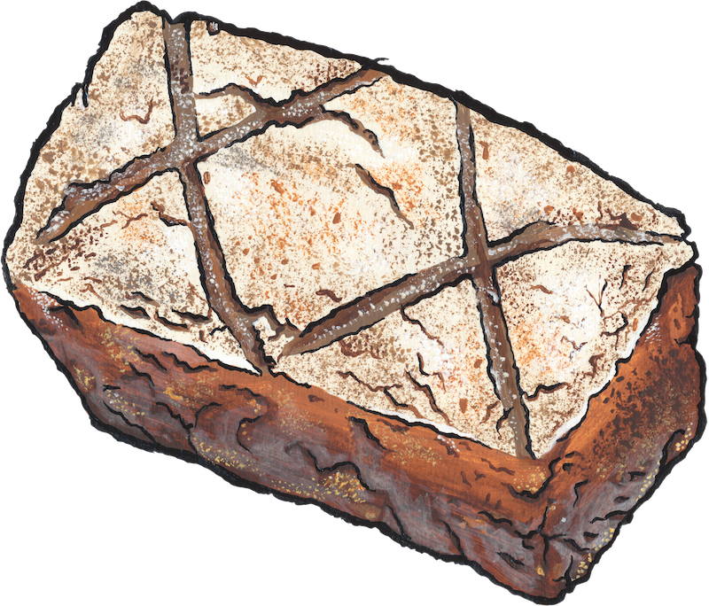 Vollkornbrot bread illustration with two x's across the top of the long rectangular loaf
