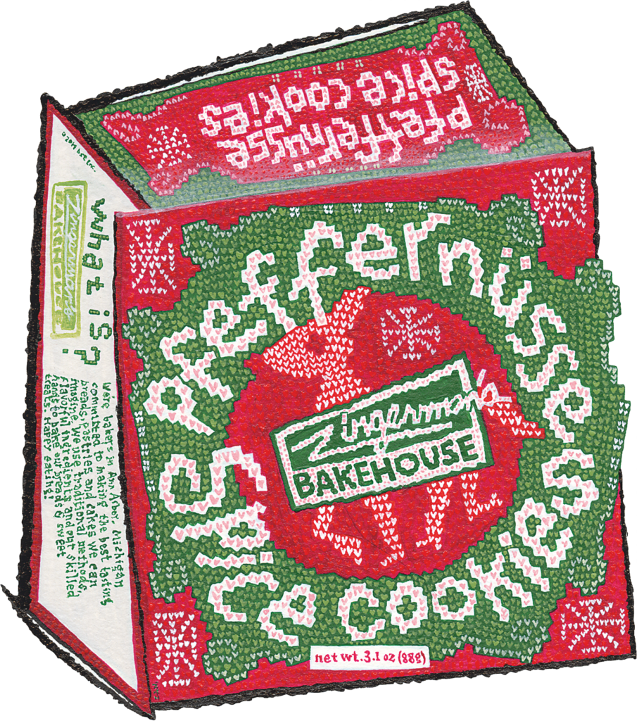 an illustration of the holiday Pfeffernusse cookie box